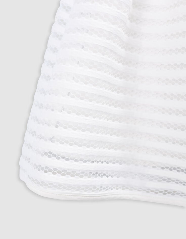 Ikks Jupe Patineuse Blanche Rayures Ajourées Dentelle Fille