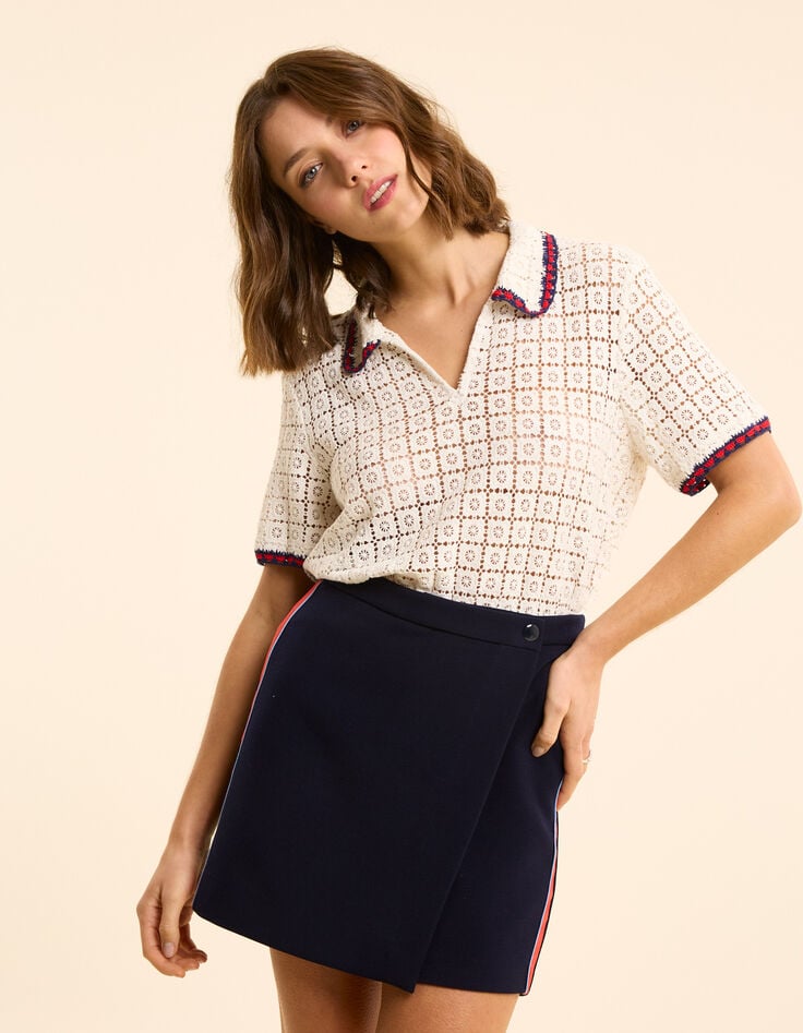 Ikks Jupe-short Marine Bandes Rayées Satinées Côtés I.Code