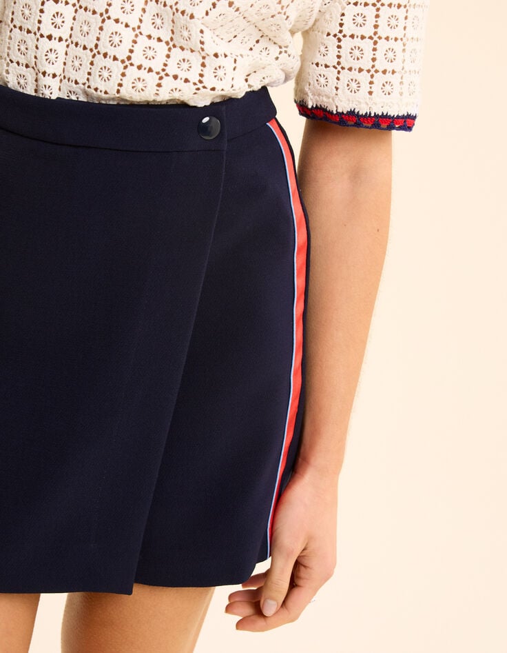 Ikks Jupe-short Marine Bandes Rayées Satinées Côtés I.Code