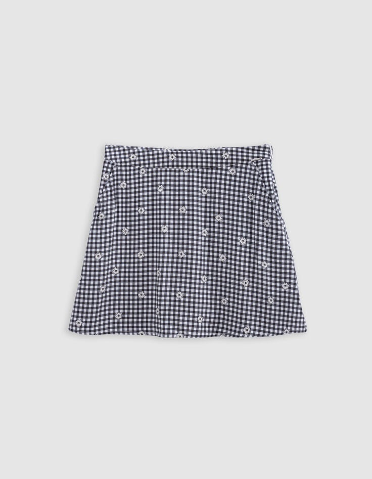 Ikks Jupe-short Noire Imprimé Vichy Et Fleurs Fille