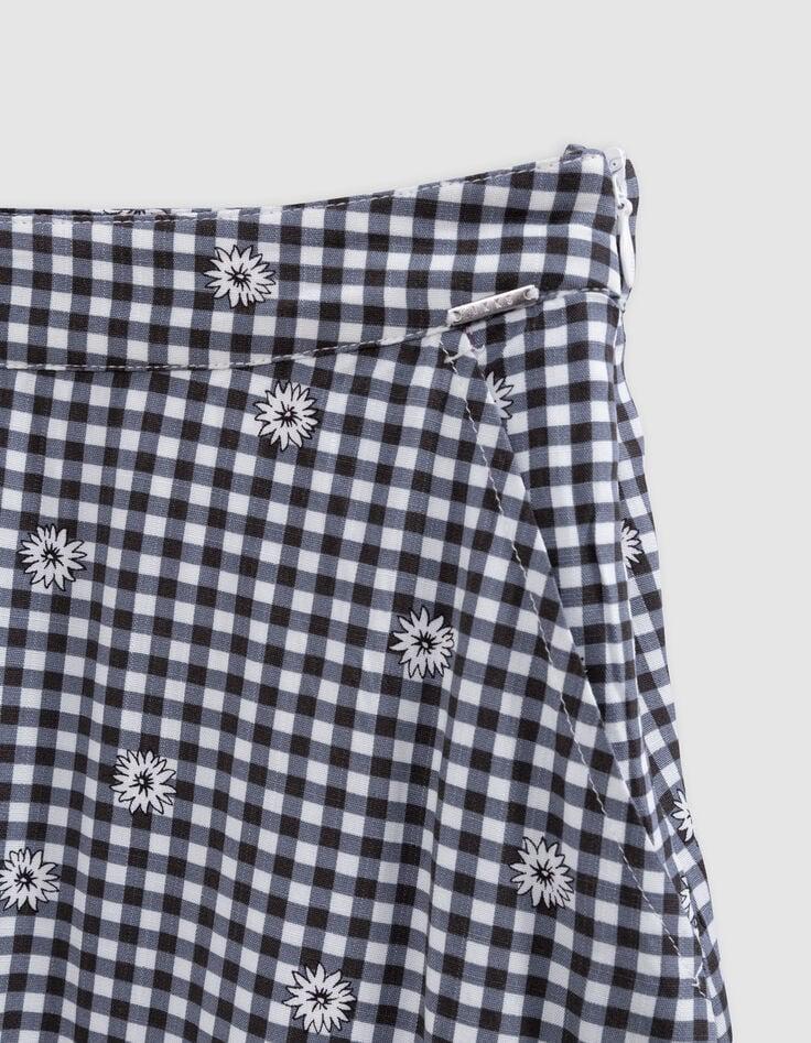 Ikks Jupe-short Noire Imprimé Vichy Et Fleurs Fille