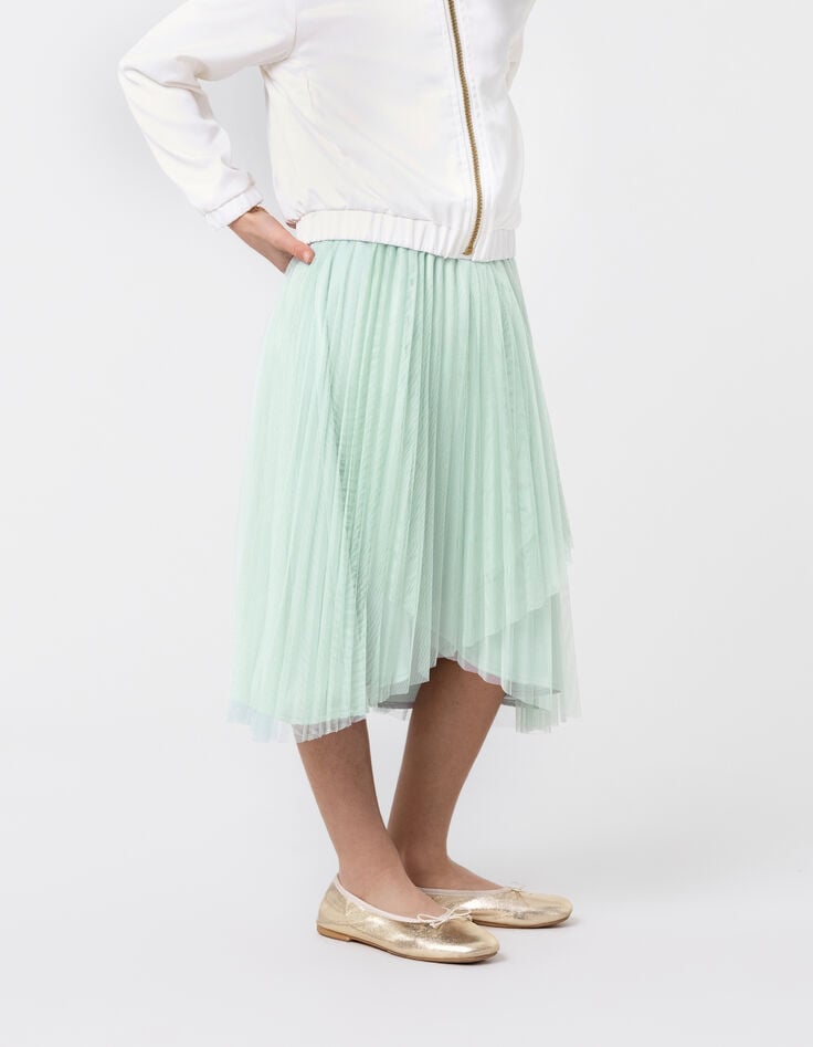 ikks Jupe-tutu midi vert d'eau plissée asymétrique fille