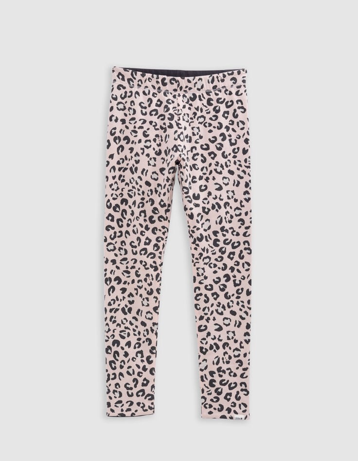 Ikks Leggings Réversible Coton Bio Rose Et Léopard Fille
