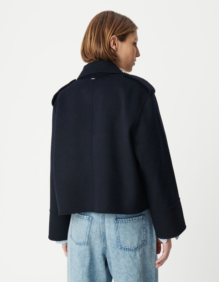 Ikks Manteau Court Marine En Laine Sans Fermeture Femme