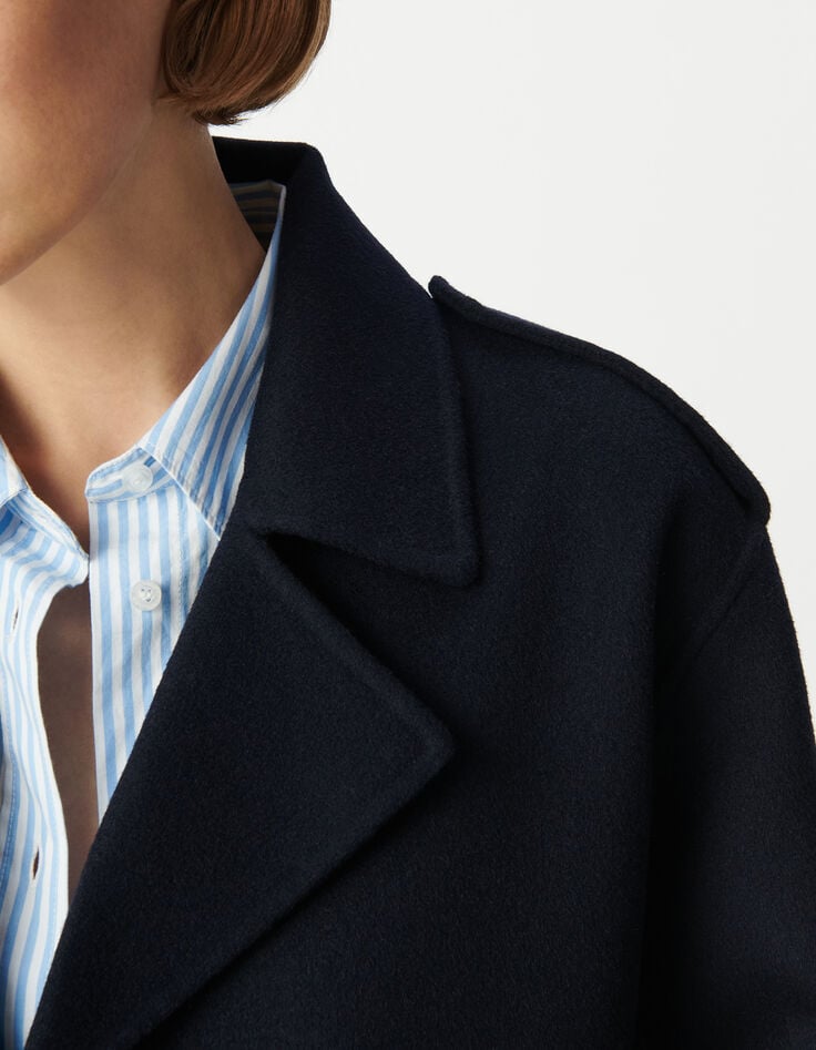 Ikks Manteau Court Marine En Laine Sans Fermeture Femme