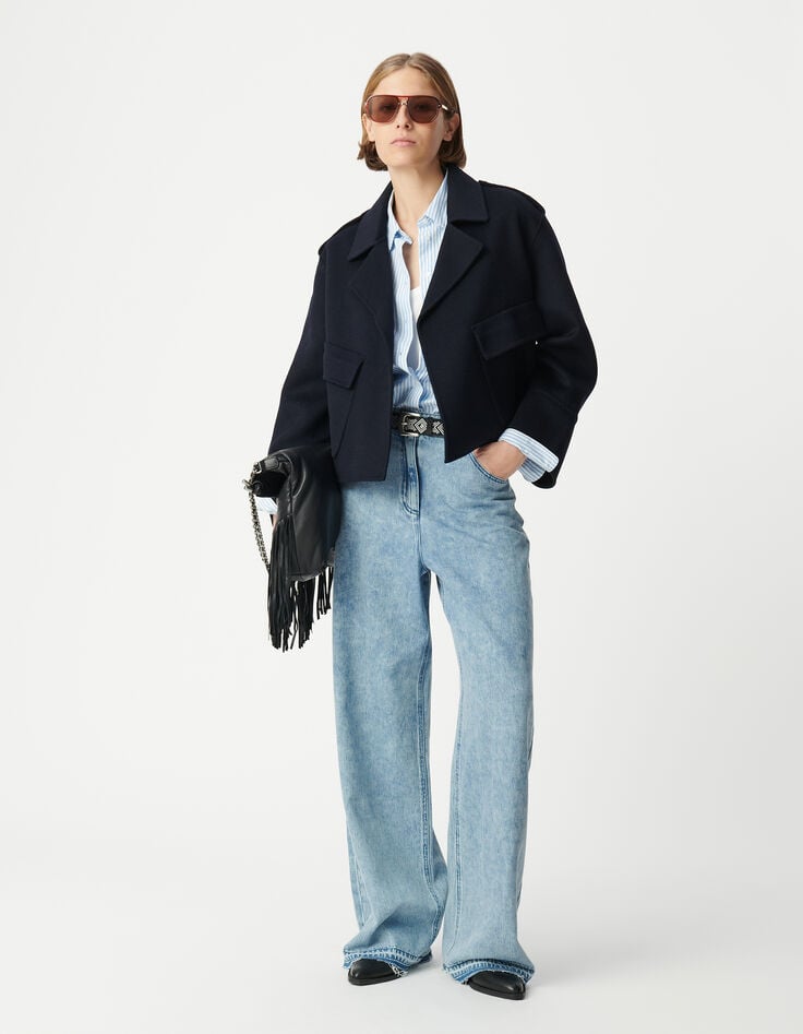 ikks Manteau court marine en laine sans fermeture Femme