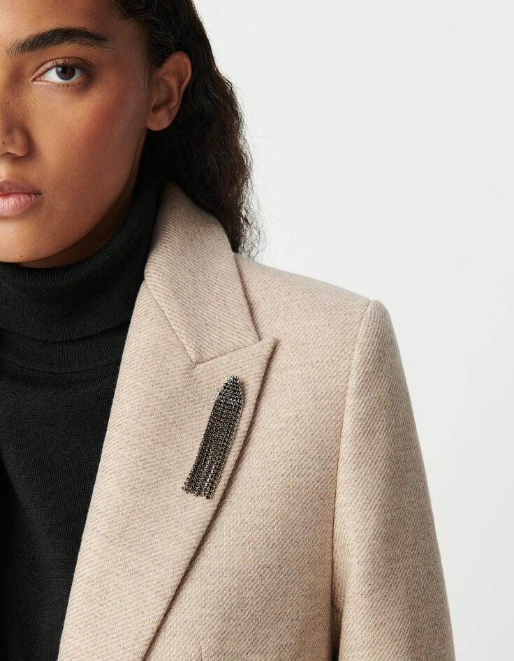 Ikks Manteau Droit Sésame Décor Broche Strass Femme