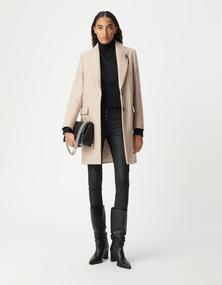 ikks Manteau droit sésame décor broche strass Femme