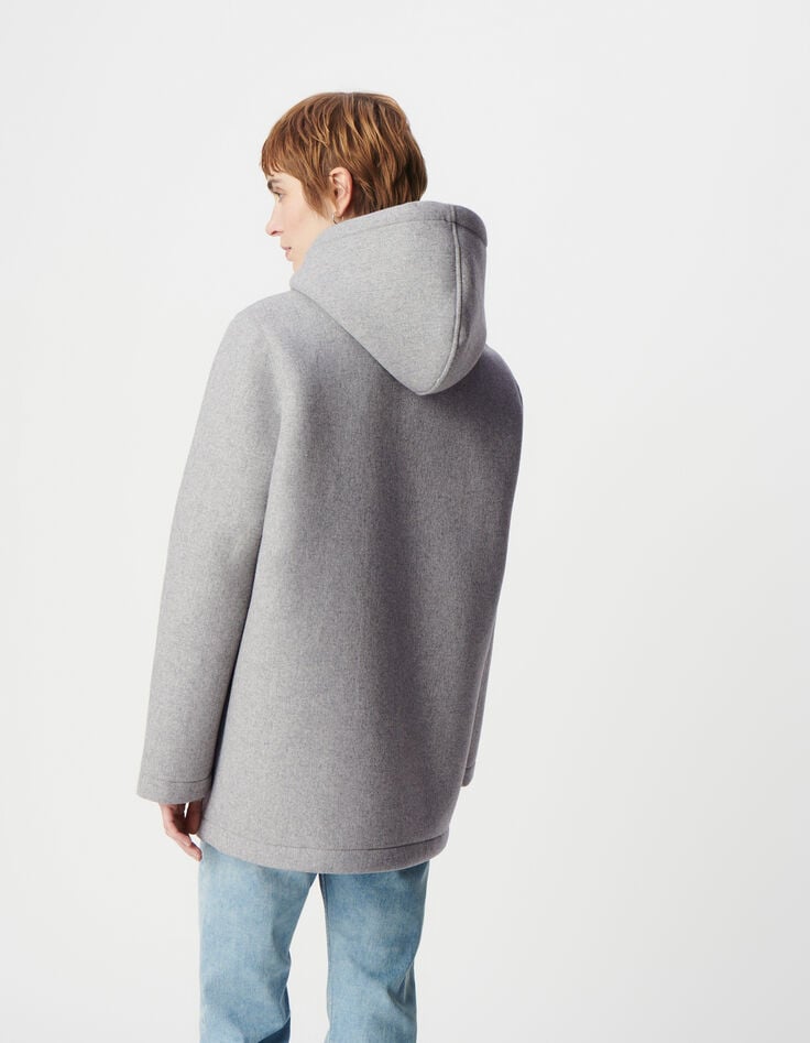 Ikks Manteau Gris à Capuche Lainage Esprit Flanelle Femme
