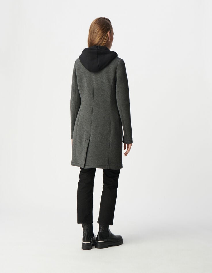 Ikks Manteau Long En Néoprène Et Capuche Amovible Femme