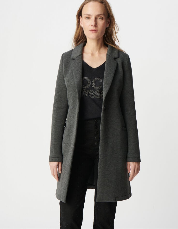 Ikks Manteau Long En Néoprène Et Capuche Amovible Femme