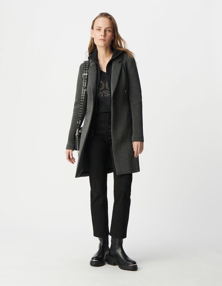 ikks Manteau long en néoprène et capuche amovible femme