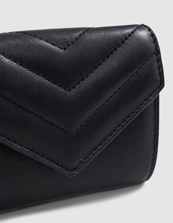 Ikks Mini Portefeuille 1440 Noir Cuir Matelassé Femme