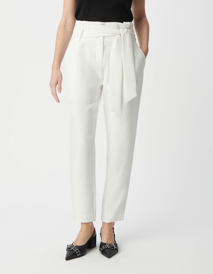 Ikks Pantalon Blanc Recyclé Taille Haute Ceinturée Femme