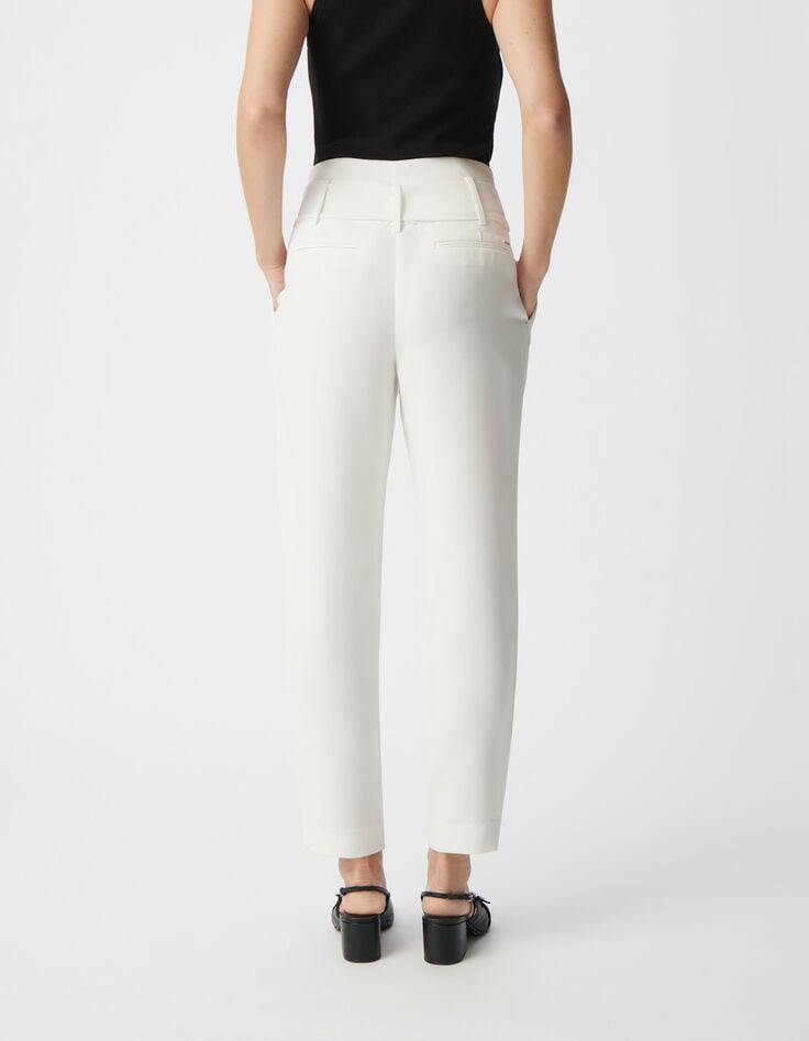 Ikks Pantalon Blanc Recyclé Taille Haute Ceinturée Femme
