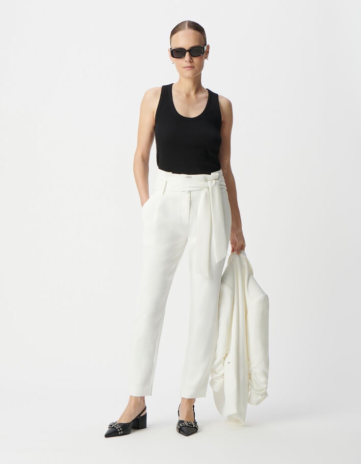 ikks Pantalon blanc recyclé taille haute ceinturée Femme