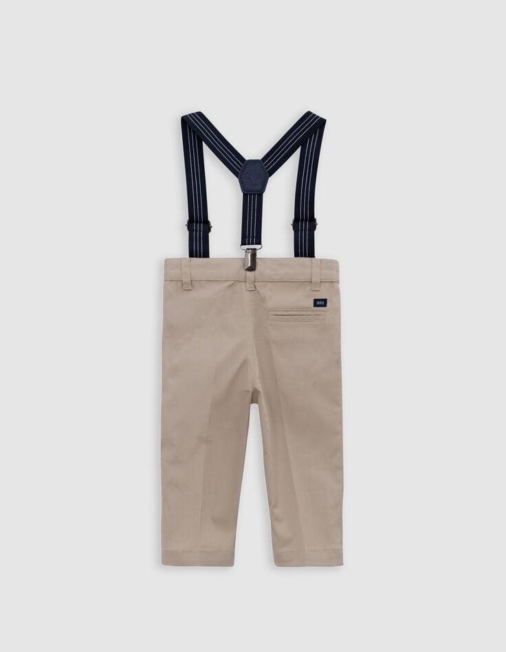 Ikks Pantalon Cérémonie Beige Rayé à Bretelles Bébé Garçon