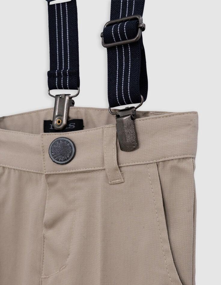 Ikks Pantalon Cérémonie Beige Rayé à Bretelles Bébé Garçon