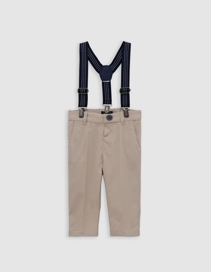 ikks Pantalon cérémonie beige rayé à bretelles bébé garçon