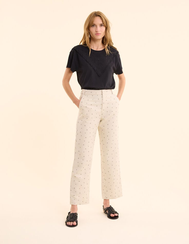 Ikks Pantalon De Costume écru Imprimé Micro Fleurs I.Code