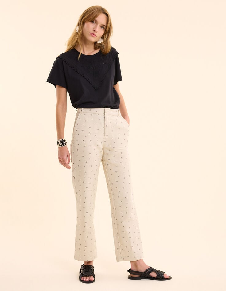 ikks Pantalon de costume écru imprimé micro fleurs I.Code