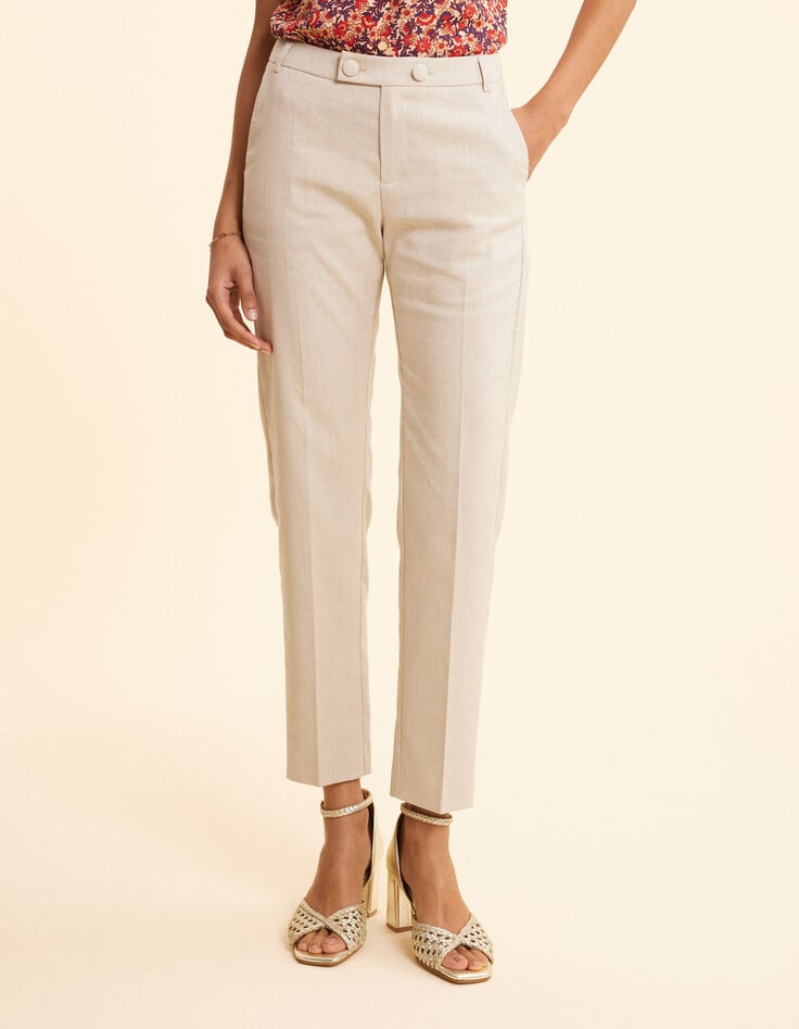 Ikks Pantalon De Costume écru Lurex Motif Rayures I.Code