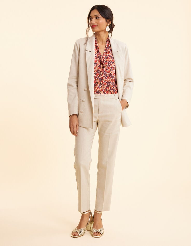 ikks Pantalon de costume écru lurex motif rayures I.Code