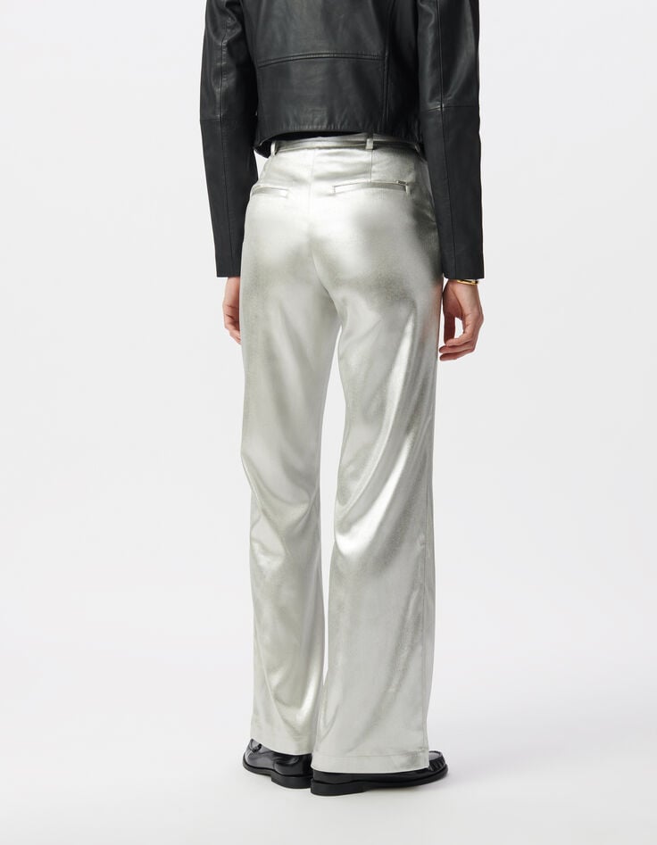 Ikks Pantalon De Costume Flare Argenté Enduit Femme