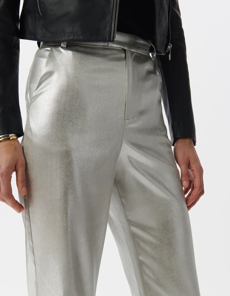 Ikks Pantalon De Costume Flare Argenté Enduit Femme