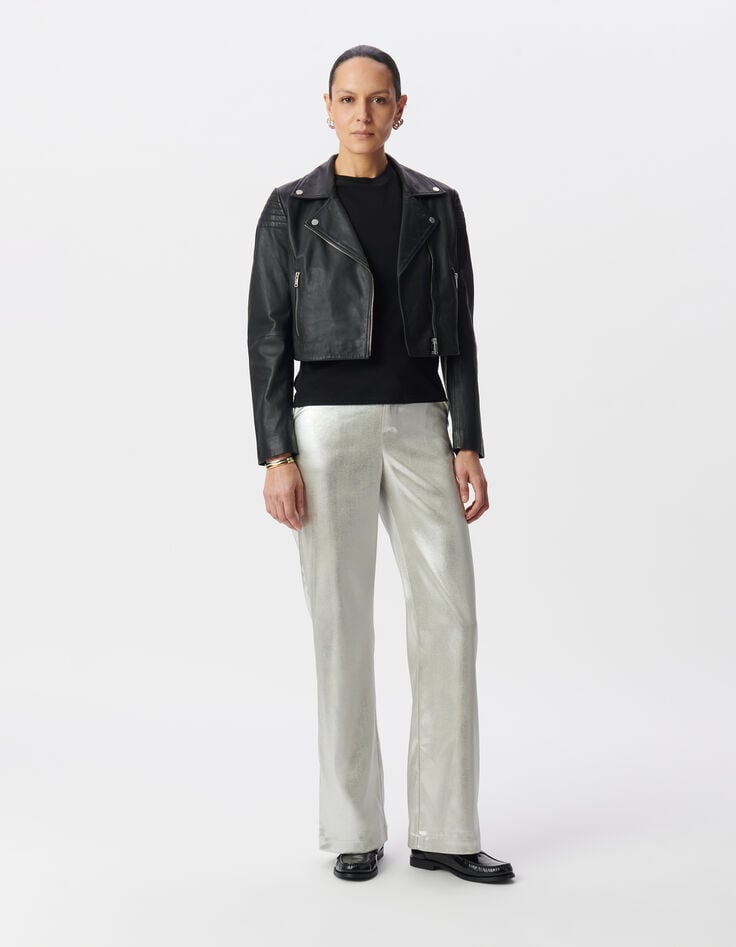 ikks Pantalon de costume flare argenté enduit Femme