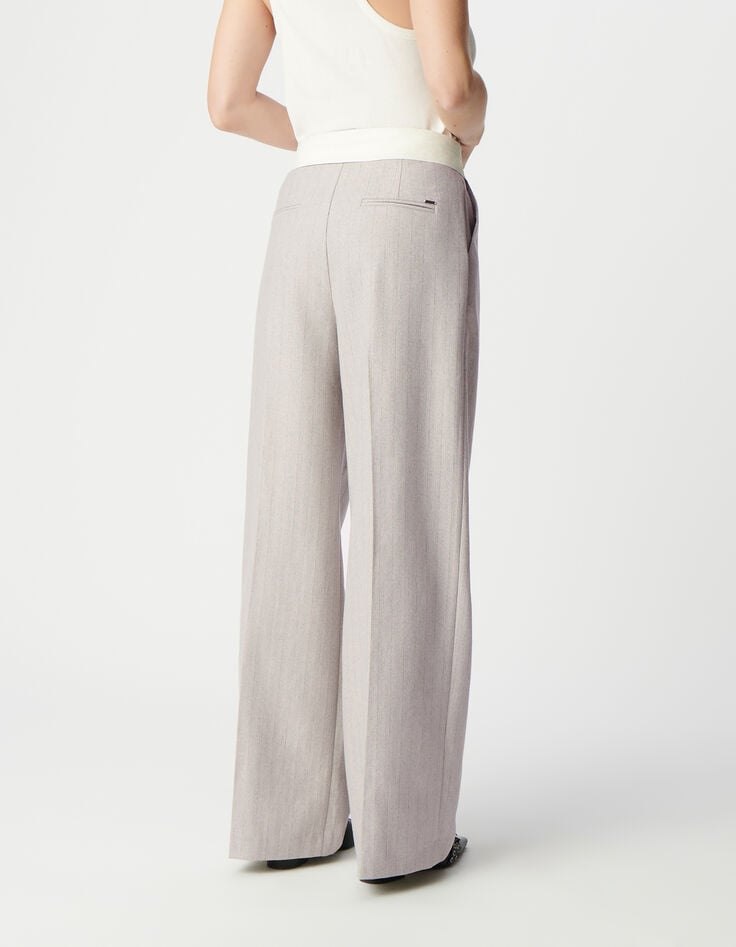 Ikks Pantalon De Costume Gris Motif Rayures Lurex Femme