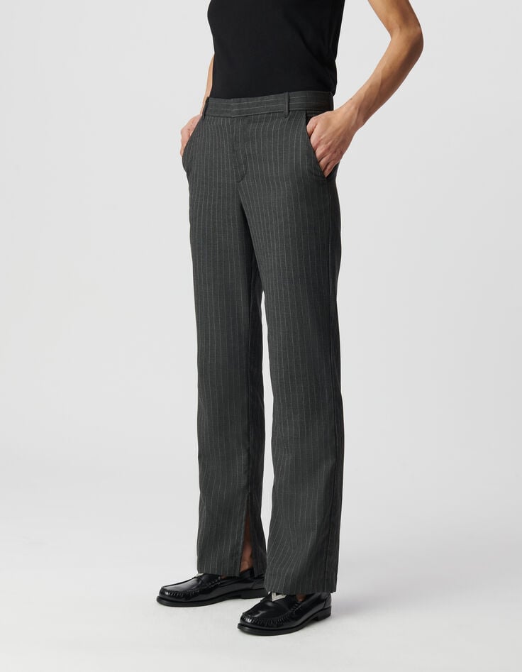 Ikks Pantalon De Costume Gris Motif Rayures Tennis Femme