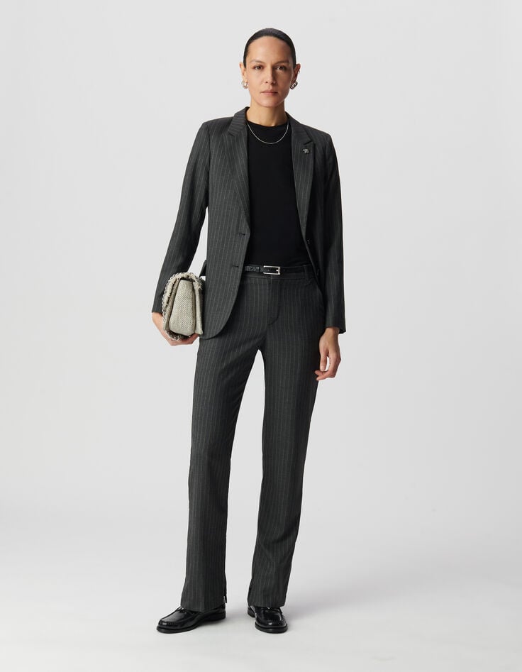 ikks Pantalon de costume gris motif rayures tennis Femme