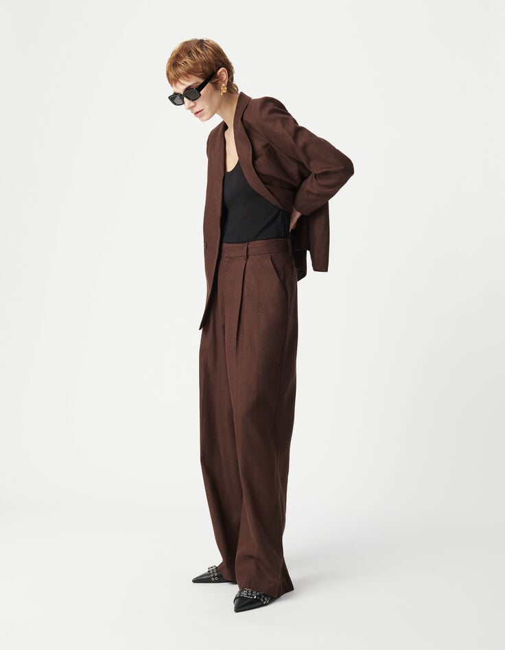 Ikks Pantalon De Costume Large Marron Pailleté Femme