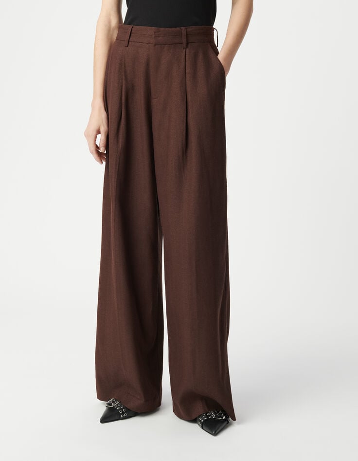 Ikks Pantalon De Costume Large Marron Pailleté Femme