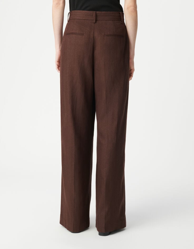 Ikks Pantalon De Costume Large Marron Pailleté Femme