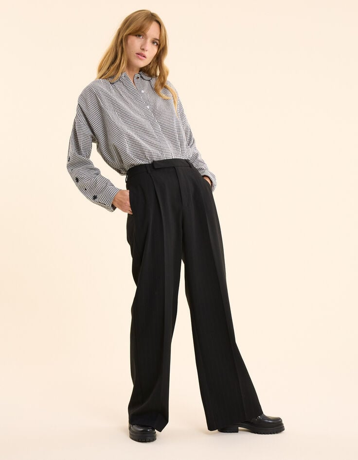 Ikks Pantalon De Costume Noir Rayures Tennis Bleues I.Code