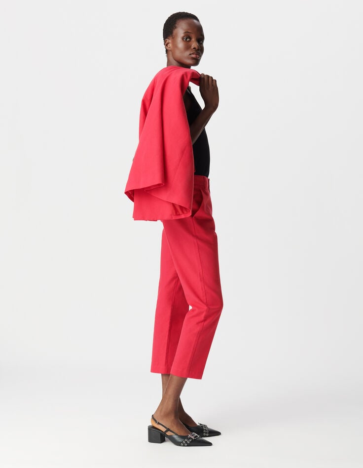Ikks Pantalon De Costume Rouge Lin Et Coton 7/8e Femme