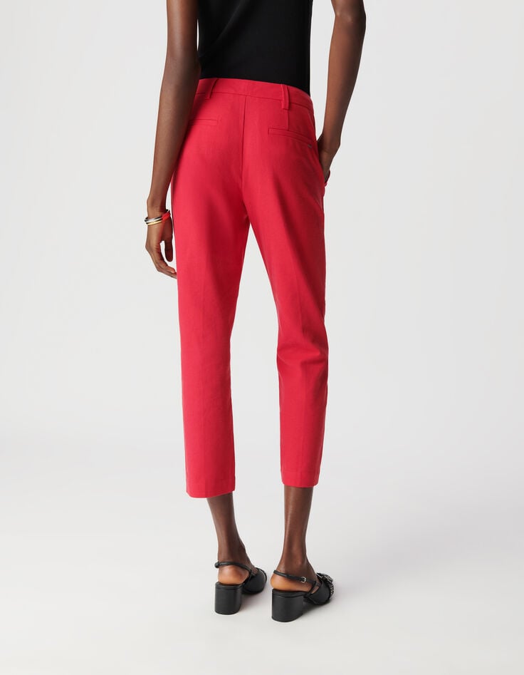 Ikks Pantalon De Costume Rouge Lin Et Coton 7/8e Femme
