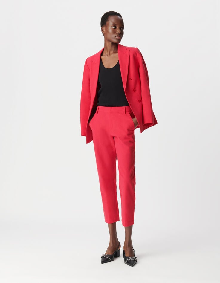 ikks Pantalon de costume rouge lin et coton 7/8e Femme