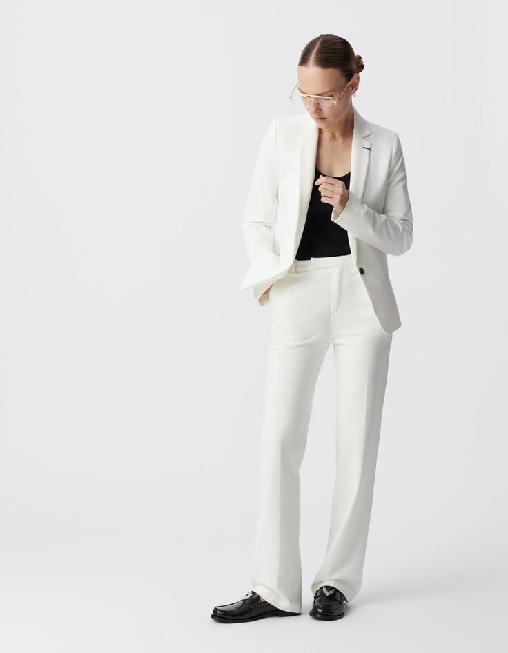 Ikks Pantalon De Tailleur Blanc Ajusté Maille Milano Femme