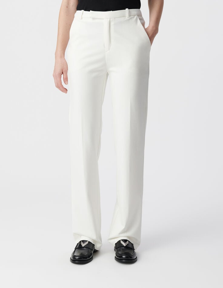 Ikks Pantalon De Tailleur Blanc Ajusté Maille Milano Femme