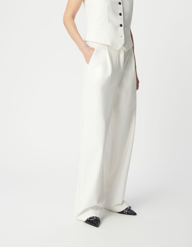 Ikks Pantalon De Tailleur Blanc Large Maille Milano Femme