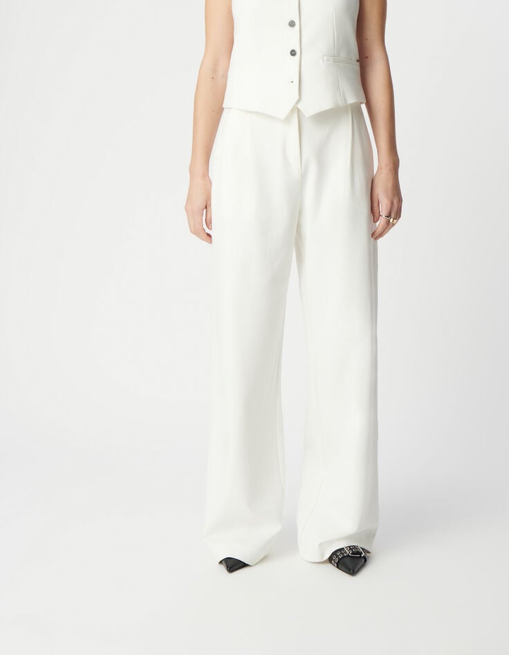 Ikks Pantalon De Tailleur Blanc Large Maille Milano Femme