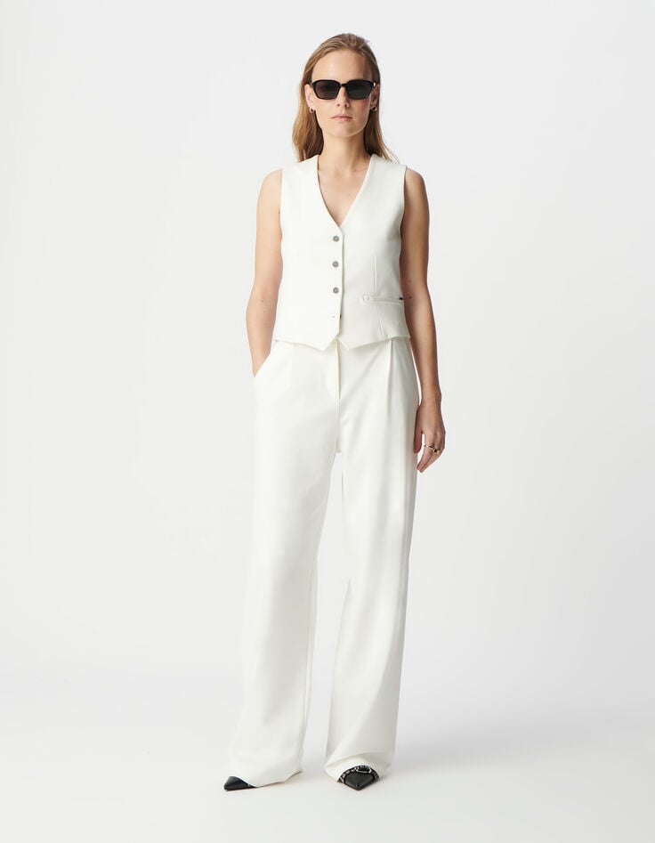 ikks Pantalon de tailleur blanc large maille Milano Femme