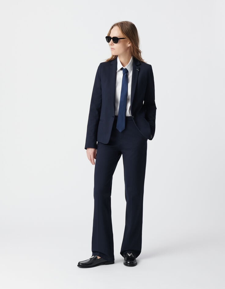 Ikks Pantalon De Tailleur Marine Ajusté Maille Milano Femme