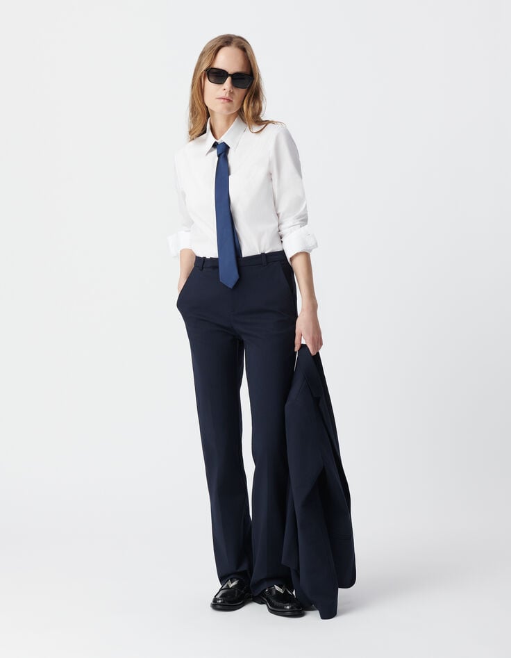 Ikks Pantalon De Tailleur Marine Ajusté Maille Milano Femme