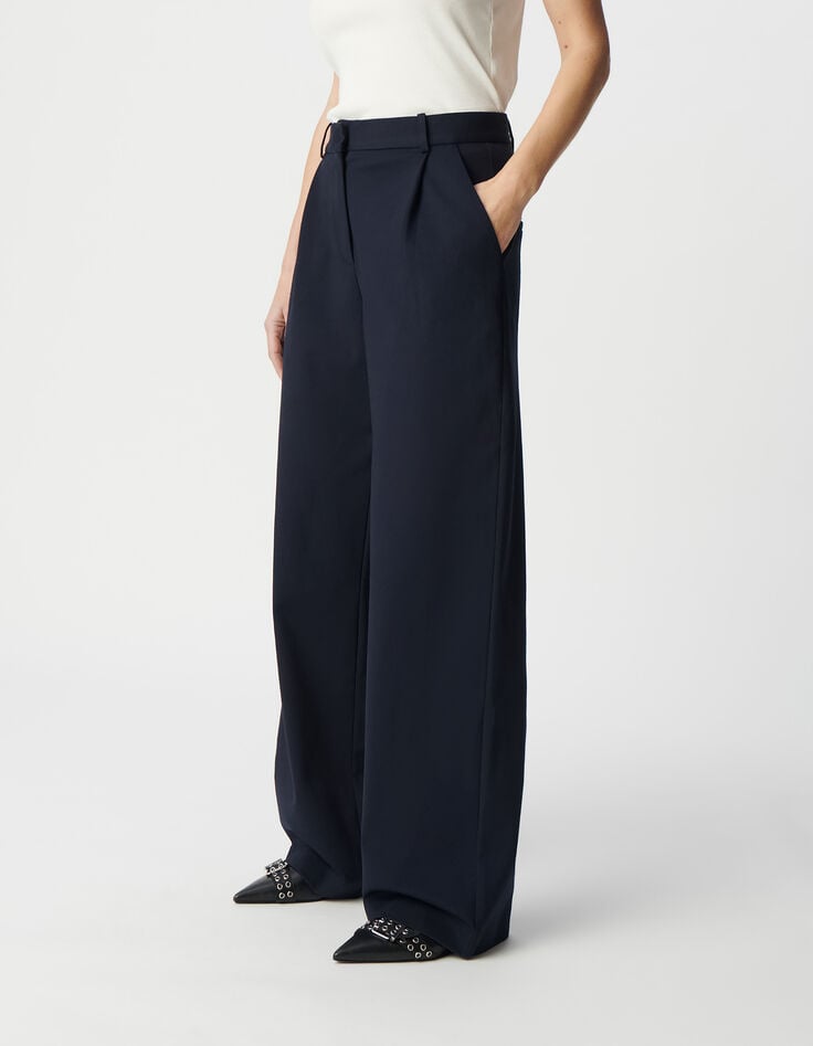 Ikks Pantalon De Tailleur Marine Large Maille Milano Femme