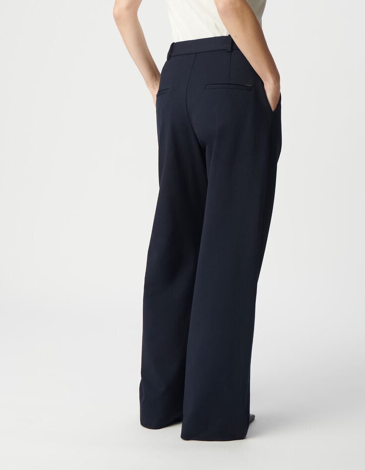 Ikks Pantalon De Tailleur Marine Large Maille Milano Femme