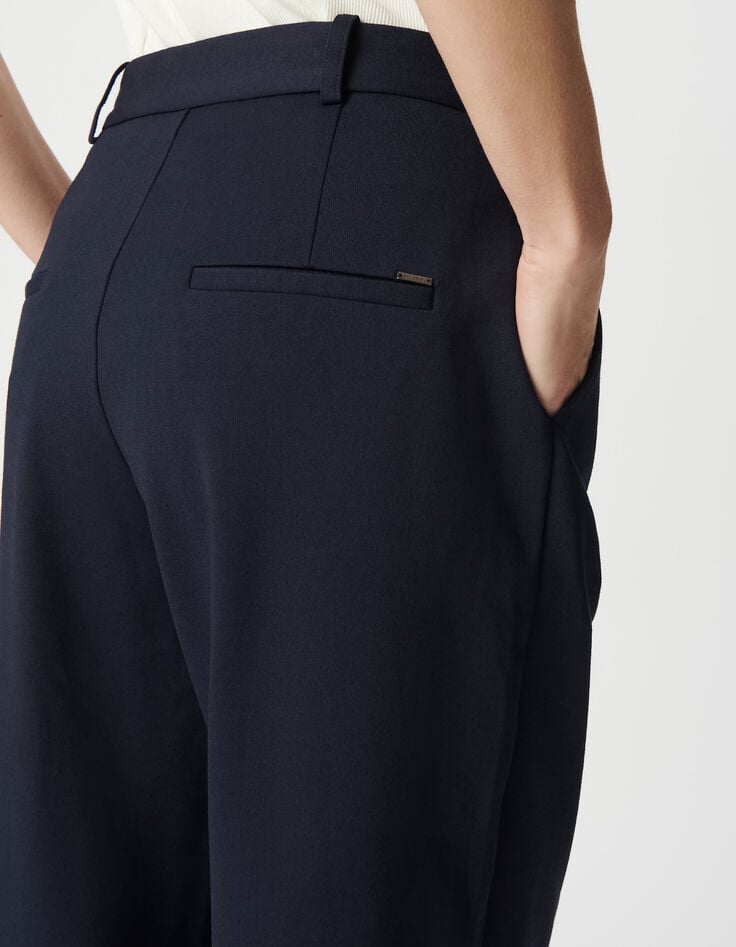 Ikks Pantalon De Tailleur Marine Large Maille Milano Femme